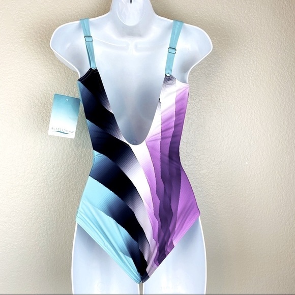 SunFlair Ombre’ Striped One Peice Swimsuit Size 8 - Picture 2 of 9